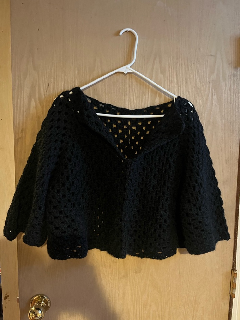 New Handmade Black Crochet V-Neck Cropped Sweater